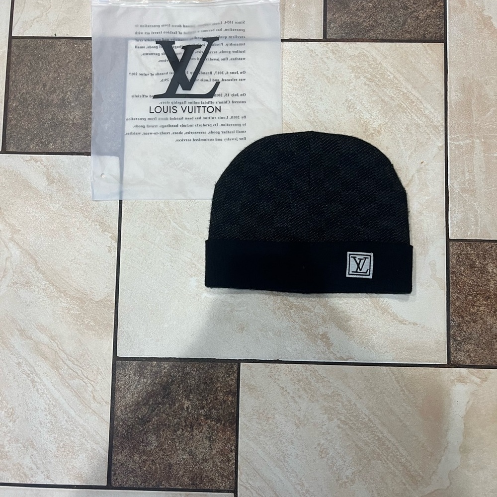 Louis Vuitton Black Knit Hat with Logo